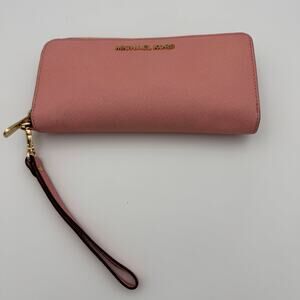 Michael Kors Pink Saffiano Leather Zip Wristlet Wallet Organizer